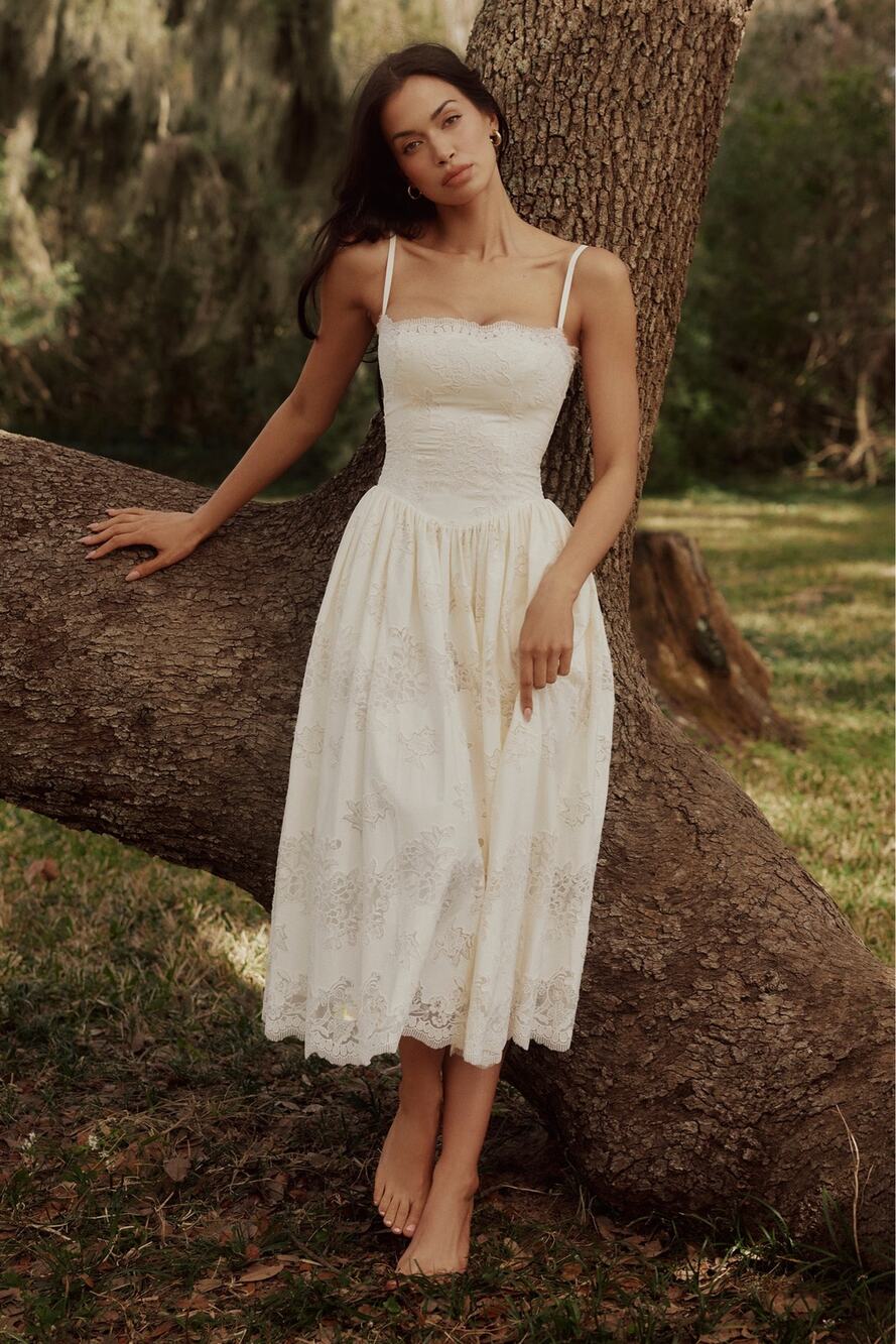 House of Cb Chloe White Custom Lace Midi Dress L
